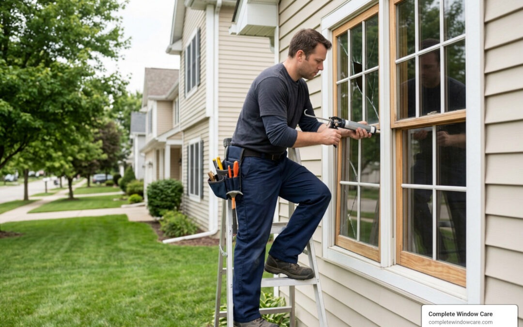 window repairman professional repairing broken home window